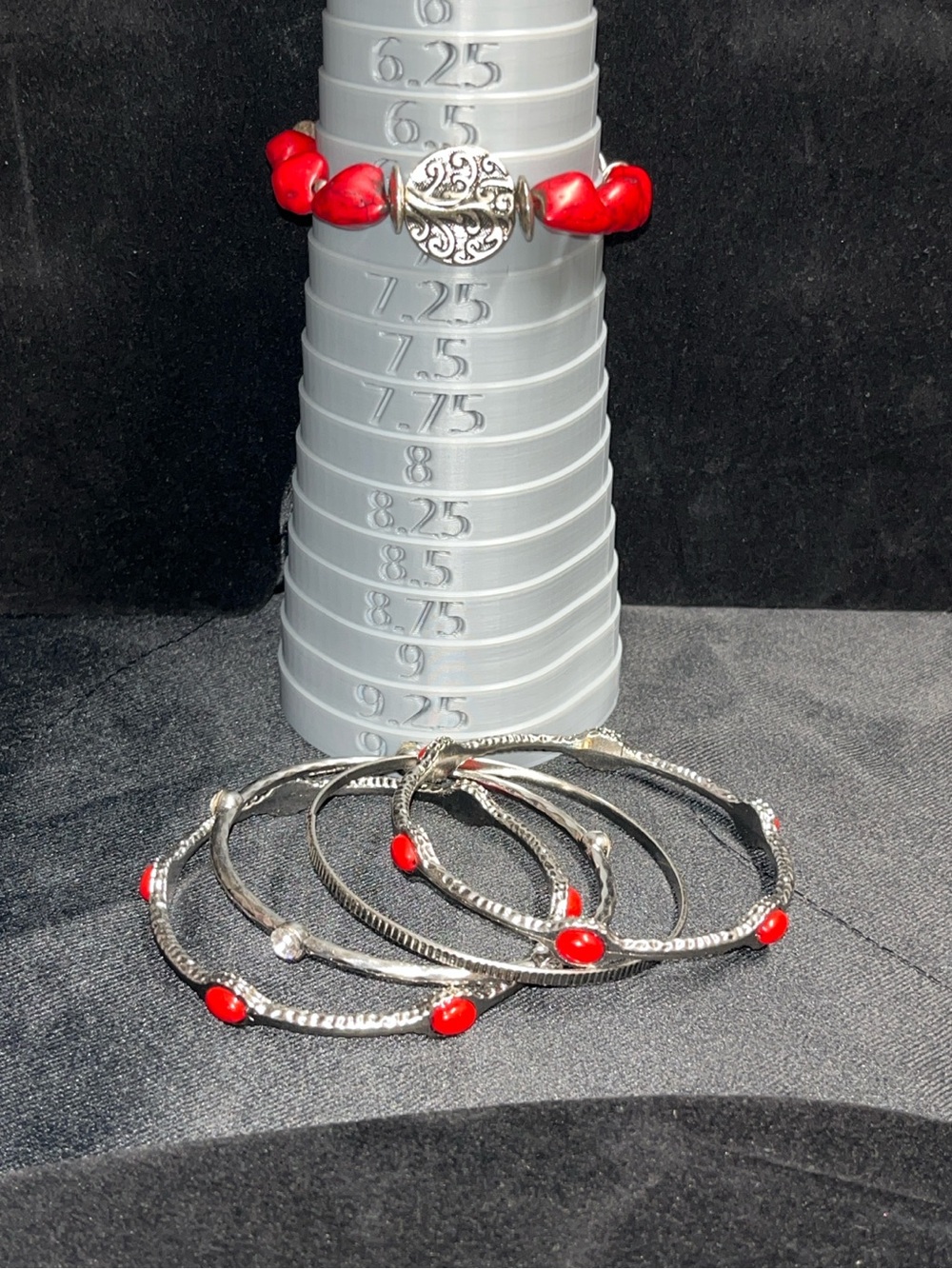5-Piece Red & Silver-Tone Costume Jewelry Bundle Stretch bracelet & Bangles